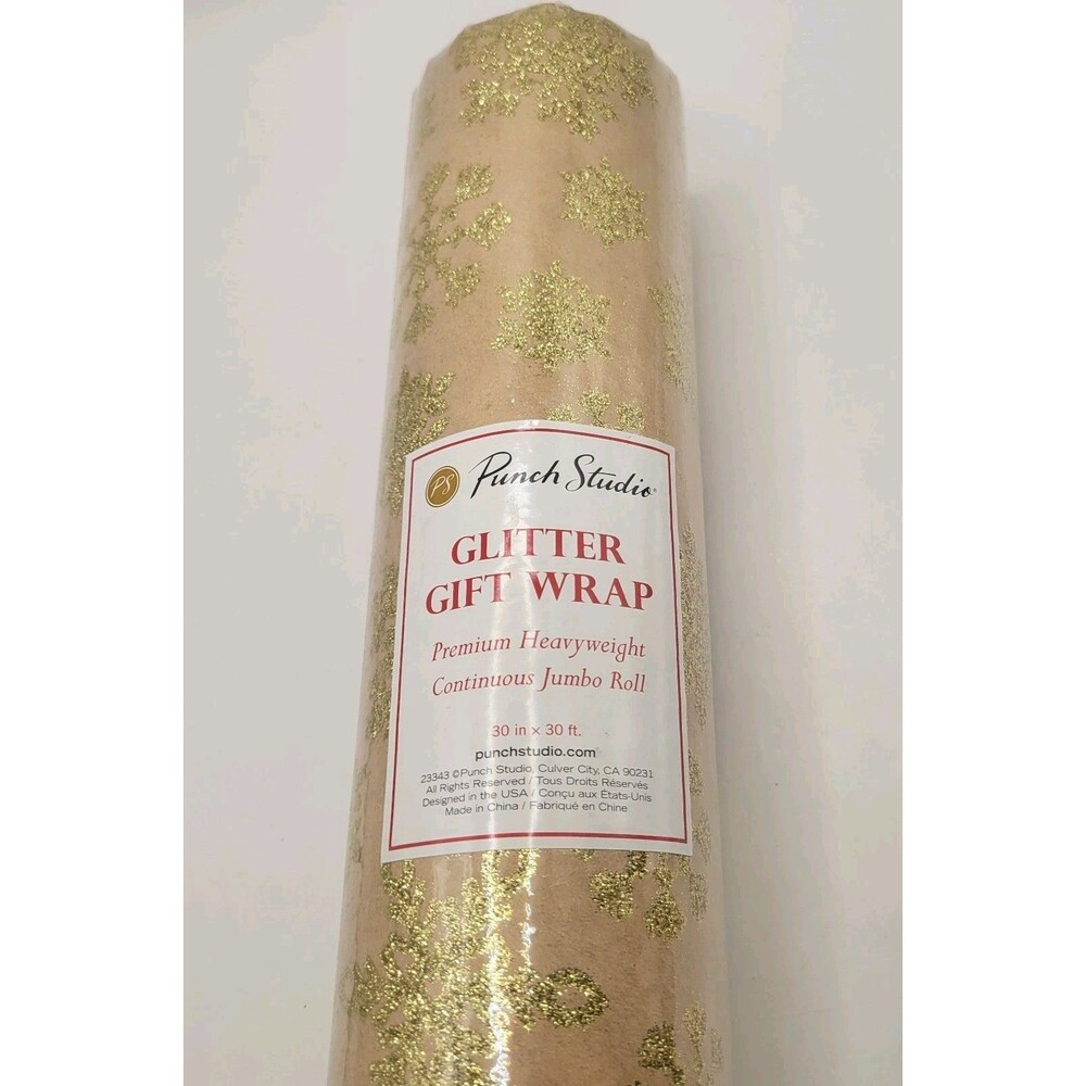 Punch Studio Glitter Christmas Wrapping Paper Gift Wrap Premium Heavy Jumbo Roll